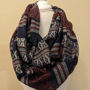 Cato blue, white, and rust Infinity Scarf